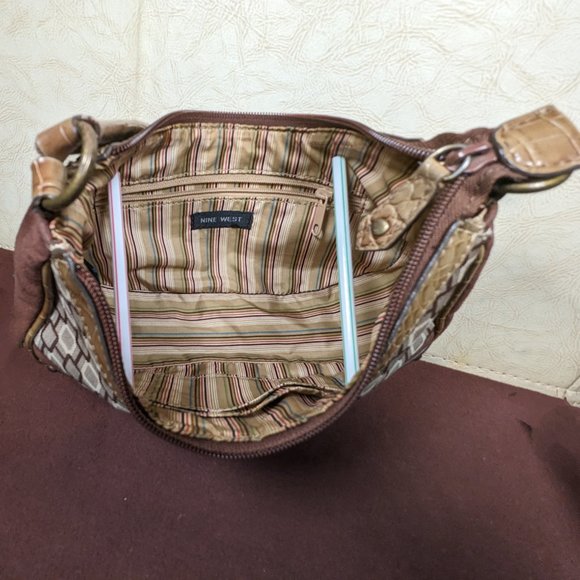 Nine West Small Brown & Tan Canvas, Suede & Snake Skin Bag - Picture 10 of 12